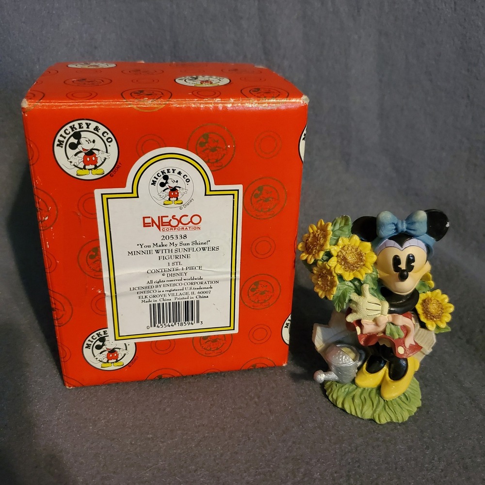 Enesco Disney Minnie Mouse w/ Sunflowers Figurine in Box You Make My Sun Shine